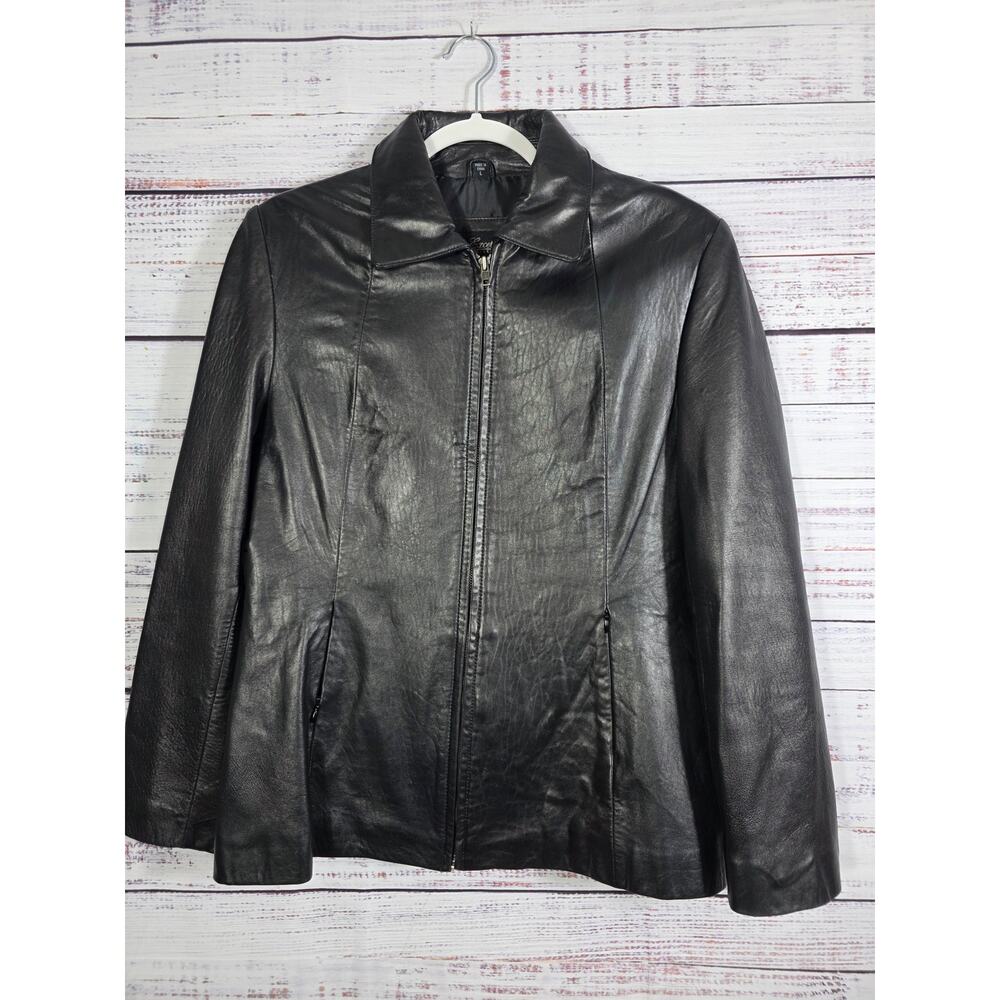 Excelled Collection Women's Black Genuine Leather Jacket Size Large Zip Front - Picture 1 of 5